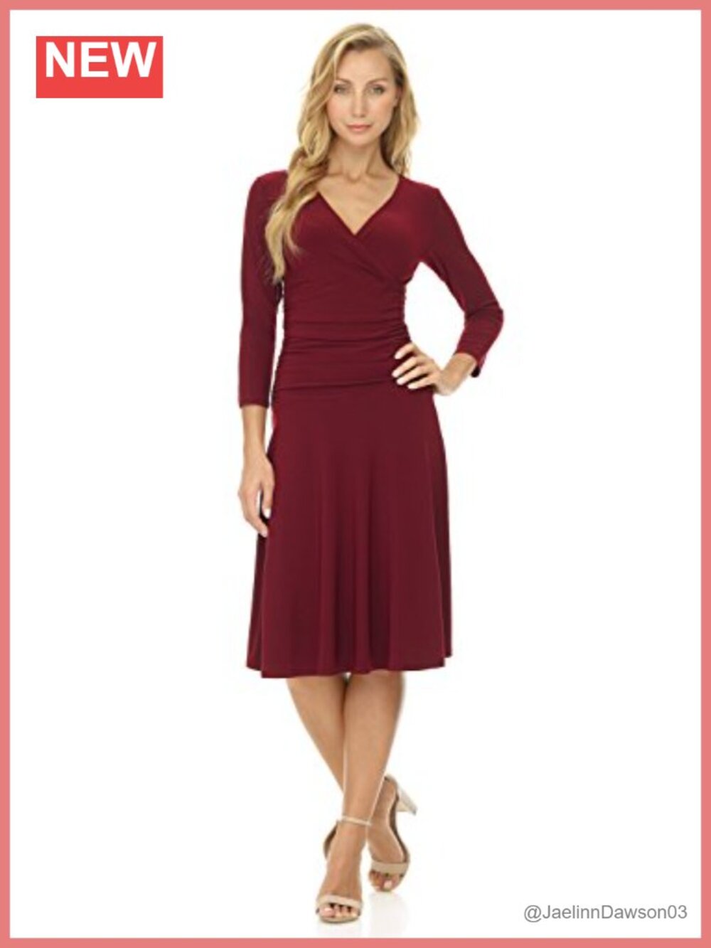 Rekucci Slimming 3/4 Sleeve Fit and Flare Tummy Control Work Dress